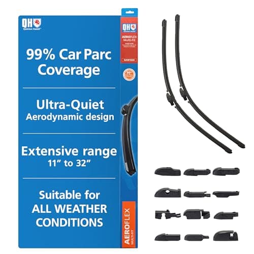 Image of Quinton Hazell Aeroflex Multi-Fit Flat Window Wiper Blade Set | 26 inches & 24 inches (660mm & 610mm) | Replacement Car Windscreen Wiper Blade Bundle Including Universal Multi-Fit Adapters