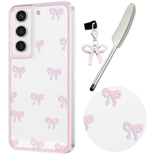 Image of Knoowcase for Samsung Galaxy S21 FE Case Cute Bowknot Pattern Clear Soft TPU Shockproof Phone Case for Galaxy S21 FE Women Girls, Slim Fit Silicone Bumper Shell Drop-Protection Transparent Cover,Pink