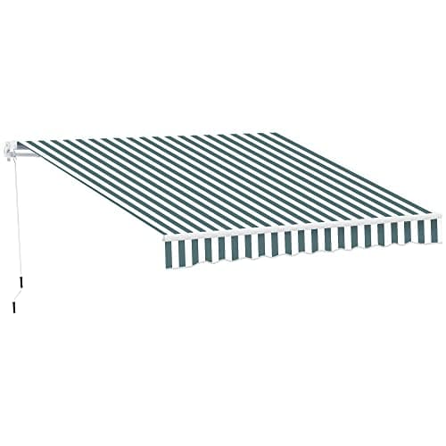 Image of Outsunny 2.5m x 2m Retractable Awning, DIY Garden Awning Canopy, Anti-UV Sun Shade Shelter with Aluminium Frame and Crank Handle, Green and White