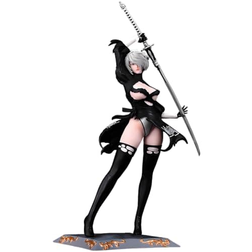 Image of Anjinguang 2Byorha Action Figure Anime Game Girl Figure No.2 Type B Interchangeable Head Accessories Model with Sword PVC 2B Figurine Handmade Statue Collectible Gifts 33CM