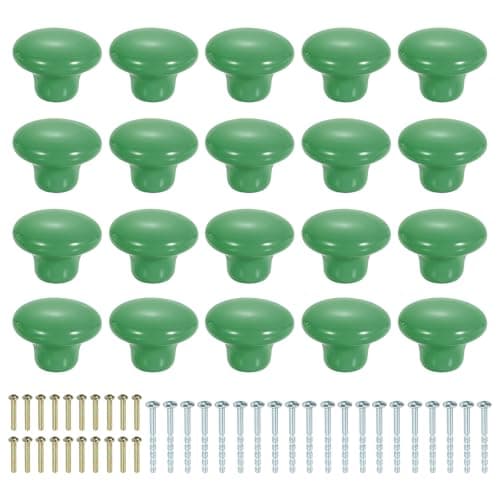 Image of sourcing map 20Pcs Ceramic Cabinet Knobs, 38mm/1.5" Mushroom Round Shaped Drawer Knobs Dresser Knob Pulls Handle with Screws for Wardrobes Bedroom Furniture Closet Cupboard, Green