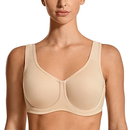 Image of SYROKAN Women's Max Control Solid High Impact Plus Size Underwire Sports Bra Beige 34 G