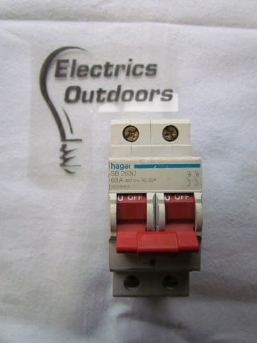 Image of Hager 63 AMP DOUBLE POLE MAIN SWITCH DISCONNECTOR 400V SB 263U AC 22A 552958