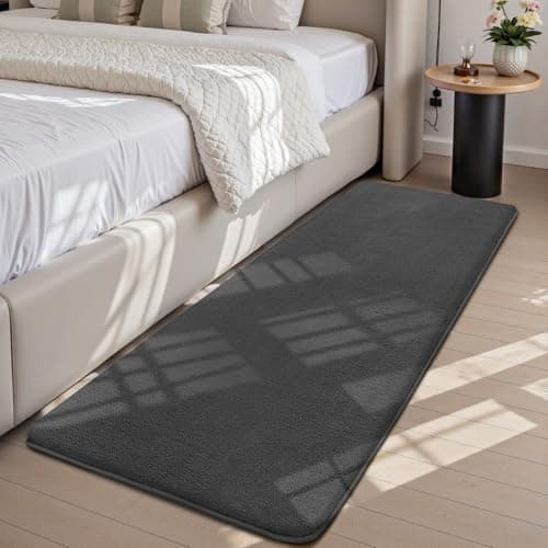 Image of Sour Lemon Rugs Living Room 60x120cm, Dark Grey Shaggy Fluffy Bedside Rug, Short Pile Soft Runner Rugs, Anti-Slip Washable Area Rug, Modern Floor Carpets for Kids Room Bedroom Hallway Entryway