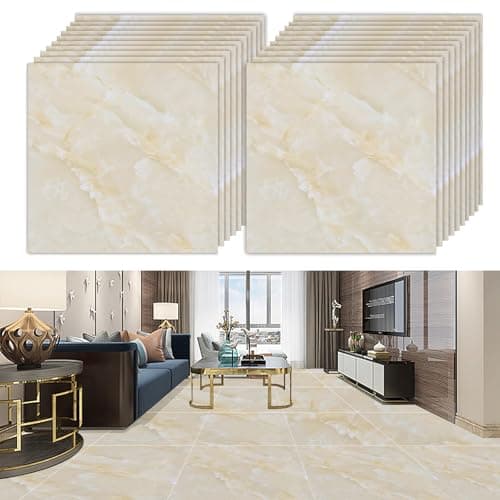 Image of Floor Tiles Self Adhesive Vinyl Flooring Peel and Stick Floor Tiles Stickers Waterproof Marble Effect for Bathroom Kitchen Living Room Inner Porch, 30x30cm 20pcs (Yellow)