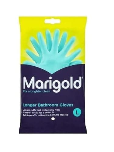 Image of Marigold Longer Bathroom Gloves Large 2 Pairs - Double Layered Comfortable Cotton Lining Extra-Long Waterproof Cuffs With Strong Grip perfect for daily Household Task