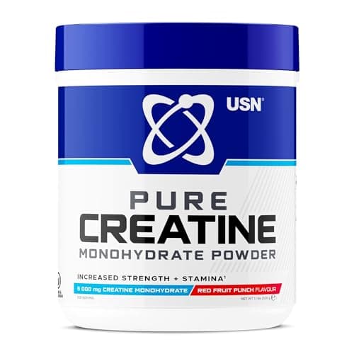 Image of USN Micronised Creatine Powder 500g (79 Servings): Red Fruit Punch Flavour, 100% Pure Creatine Monohydrate Powder for Performance and Muscle Recovery, Suitable for Vegans
