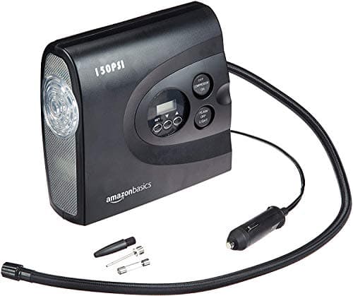 Image of Amazon Basics Compact Portable Air Compressor, Tyre Inflator, Automatic Shut Off with and LED Light, DC 12V, 150 PSI, Black