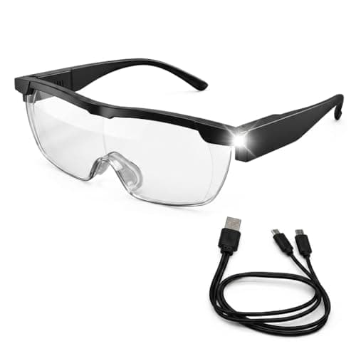 Image of Magnifying Glasses with Light for Close Work and Hobbies, 1.6X Magnification Spectacles for Reading, USB Rechargeable LED Lighted Magnifying Eyewear, Anti Blue Light Hands-Free Head Magnifier