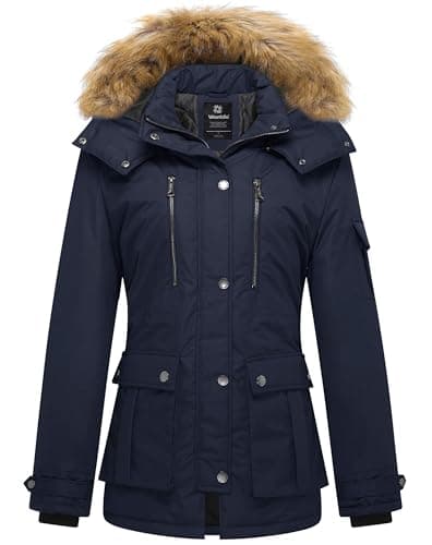 Image of Wantdo Women's Winter Hooded Windproof Coat Warm Cotton Padded Coats Classic Casual Ladies Jacket Outdoor Parka Jackets Navy M