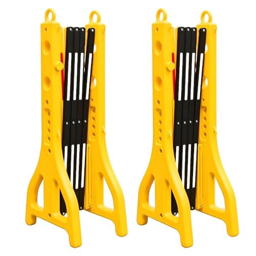 Image of 2 Pcs Expandable Mobile Barrier for Safety - Yellow & Black | Plastic Extendable Folding Barricade | Portable Barrier for Temporary Pedestrian Safety for Events, Schools, Maintenance Works