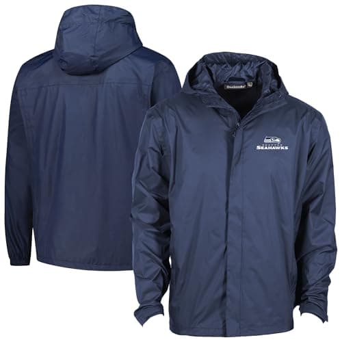 Image of dunbrooke Men's Navy Seattle Seahawks Tropic Waterproof Packable Full-Zip Hoodie Jacket