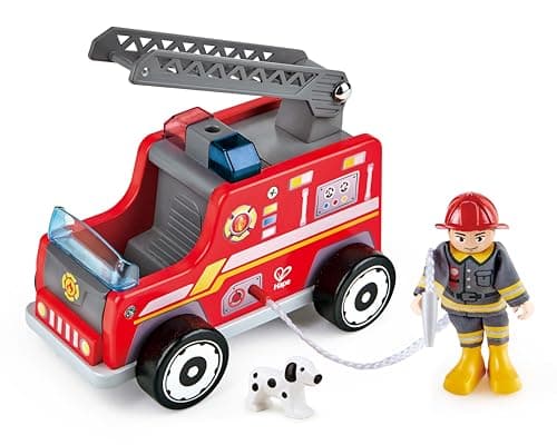 Image of Hape E3024 Wooden Fire Truck with Firefighter and Dog Multicolour