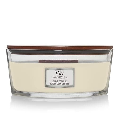 Image of WoodWick Ellipse Scented Candle | Island Coconut | with Crackling Wick | Burn Time: Up to 50 Hours