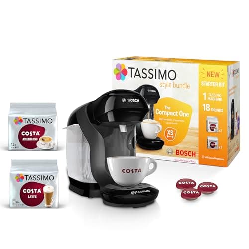 Image of Tassimo by Bosch Style Pod Coffee Machine with Costa Americano & Costa Latte Starter Bundle, TAS1102GB2- Black