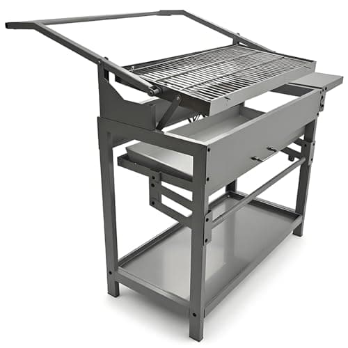 Image of Gr8 Garden Large Stainless Steel Charcoal BBQ Grill with Flip Cooking Rack & Side Shelf, Outdoor Garden Barbecue