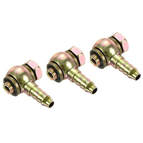 Image of PATIKIL Hose Barb Fitting Elbow 8mm Barbed M8x1 Male Thread, 3 Pack Steel Pipe Adapters Connectors for Air Water Fuel Oil, Gold