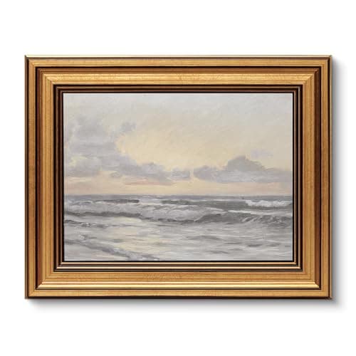 Image of ARPEOTCY Gold Framed Vintage Wall Art for Living Room, Landscape Painting Prints Shelf Decor for Kitchen, Aesthetic Coastal Bedroom Wall Art, Christmas Gifts for Family (Sea or Sky - 25.5L x 20.5W)