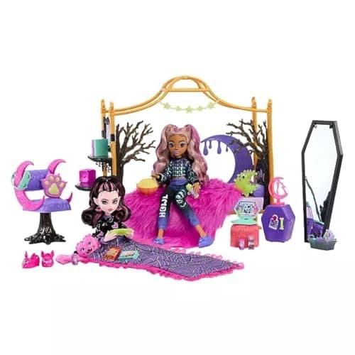 Image of Monster High Creepover Bedroom Playset - Featuring Draculaura, Clawdeen Wolf with Over 20 fab-Boo-lous Pieces for The Ultimate Creeptastic Experience