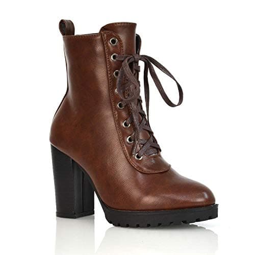 Image of ESSEX GLAM Womens Block Heel Ankle Boot Ladies Lace Up Heeled Biker Booties Size 3-8