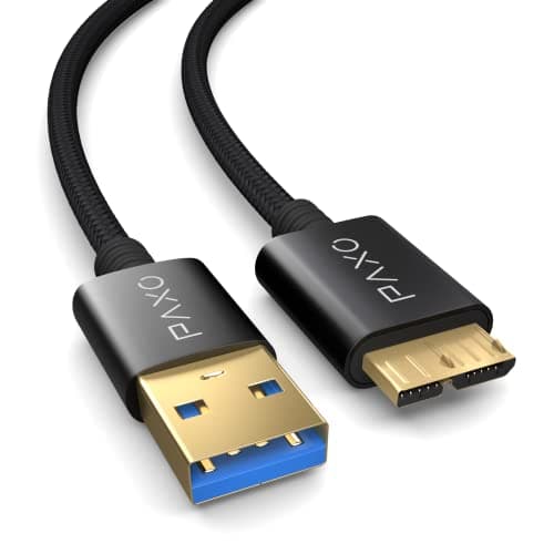 Image of PAXO 2m Nylon USB MICRO USB 3.2 Gen2 hard disk cable, 10Gbit/s, USB HDD cable, data cable, charging cable black, USB A plug to Micro B plug