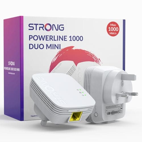 Image of STRONG AV1000 Powerline Adapter Kit, HomePlug AV2 Network Extender, Plug & Play with Pair Button, Gigabit Ethernet Ports, Power Saving Mode, Up to 300m Range, Ideal for 3D/4K Streaming (NEW Version)
