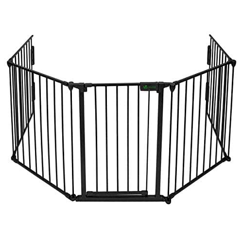Image of VOUNOT® 5-Panel Metal Fireguard and Pet Gate, Extra Wide Baby Safety Gate with Door, Foldable Fireplace Screen Barrier for Kids, Dogs and Cats, 300 cm, Black