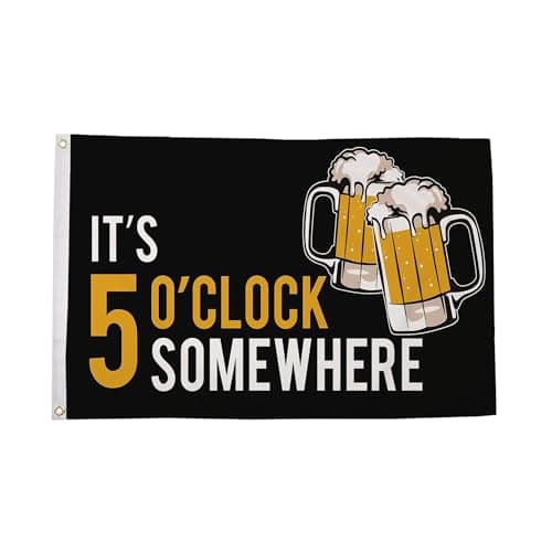 Image of Flagtex Its 5 Oclock Somewhere Beer Flag 5ft x 3ft Large Flag 150cm x 90cm | Premium Woven Polyester with Brass Eyelets | Indoor Outdoor Garden Display Wall Hanging | Pub Bar Party Decoration Banner