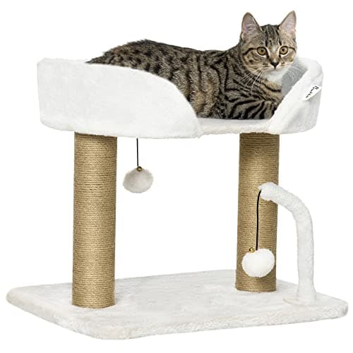 Image of PawHut Cat Scratching Post Cat Tree Tower With Bed for Indoor Cats Scratcher Toy Balls 48 x 38 x 42cm - White