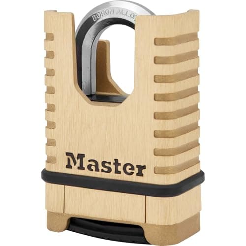 Image of MASTER LOCK Brass Heavy Duty Solid Padlock, Security Level 9/10, Outdoor, Combination, Anti-Rust and Weatherproof, Closed Shackle