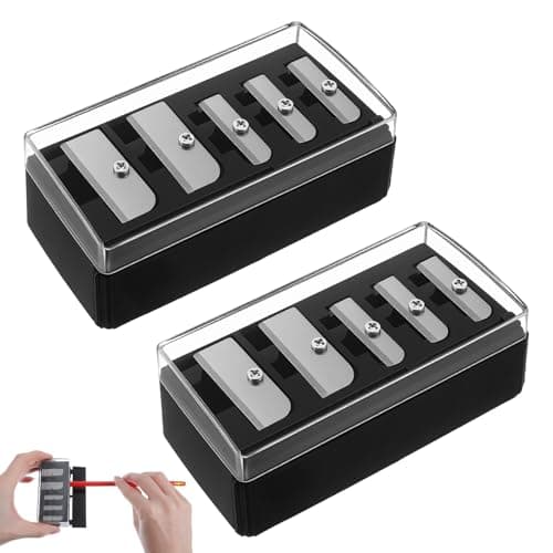 Image of 2 Pcs 5 Hole Makeup Pencil Sharpener with Plastic Lid Cosmetic Long Point Manual Sharpener Eye Pencil Sharpener for Women Eyeliner Lip Liner and Eyebrow Pencils Black