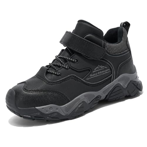 Image of Unitysow Kids Hiking Boots Boys Waterproof Walking Shoes Trainers Children Outdoor Lightweight Trekking Footwear Camping Climbing Shoes Sneaker,Black,13 Child UK
