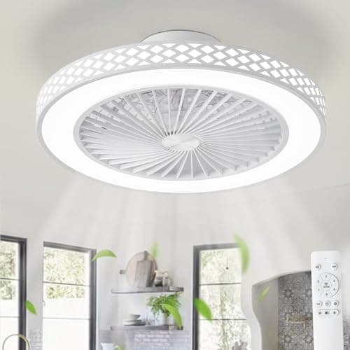 Image of POWROL Ceiling Fans with Lights and Remote, 48CM 6 Speeds Reversible Bladeless Ceiling Fan Light, 3000K-6500K Quiet Timer Modern Ceiling Fan with Light for Bedroom Kitchen