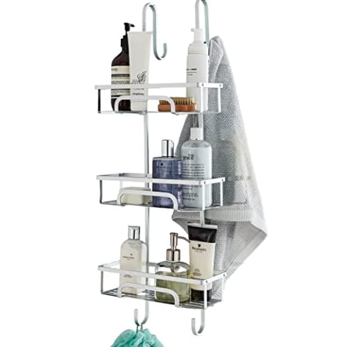 Image of Direct Online Houseware Extra Large Aluminium Rust-Proof Premium 3 Tier Hanging Shower Caddy - Over Door Metal Storage Racking - 79 H x 28 W x 20.5 D - 10 Year Rust-proof Guarantee,Silver,RBW2716
