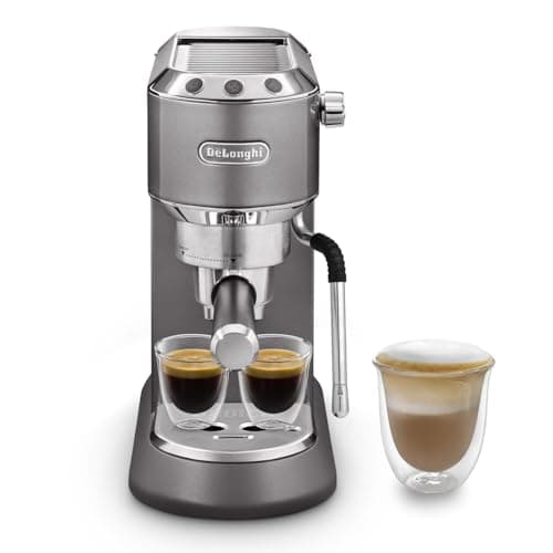 Image of De'Longhi Dedica Arte EC885.​GY, Traditional Barista Pump Espresso Machine, Manual Coffee Machine, My LatteArt Steam Wand, Compact Design 15cm Wide, Fit Mug Up to 13cm, Grey