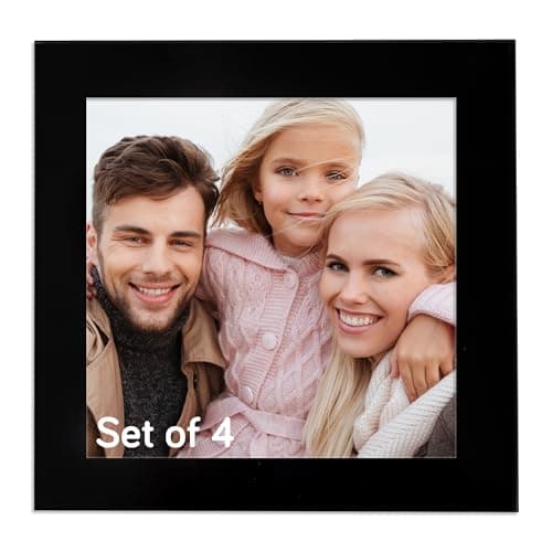 Image of Coasters, Photo Frame 8 x 8 cm (3.1 x 3.1 inch) Coasters Set of 4, Toughened Safety Glass Coaster, Non Slip Personalised Coaster or Home Decor (Black)
