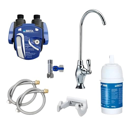 Image of AORA Under-Sink Water Filter System with 1-Way Tap Compatible with Brita Filter P1000 & Filter Head Reduces Limescale & Improves Taste OSLO Brass Chrome without Digiflow