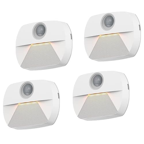 Image of JustLED LED Motion Sensor Lights Indoors, 3000K Warm White Stick-On Night Light, Auto Motion Sensor Night Light for Stair, Toilet, Hallway, Closet, Kitchen, Children's Room, 4 Pack