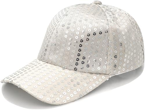 Image of YeeHeen Sequins Baseball Cap Glitter Hat for Boy Girls Shiny Hip Hop Hat Silver