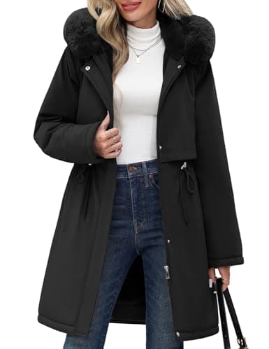 Image of RITOSTA Women's Winter Coats Long Ladies Parka Fleece Lined Jacket Zip up Coat Water Repellent Jackets Casual Outdoor Overcoat with Hood(Black,S)
