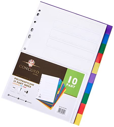 Image of Concord Plastic Subject Dividers Polypropylene 120 Micron Europunched 10-Part A4 Assorted Ref 06901