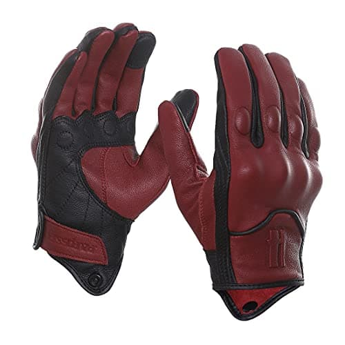 Image of Harssidanzar Motorbike Gloves, Mens Leather Motorcycle Gloves Touchscreen Riding Racing Motorcoss Glove GM028UKK, Oxblood black(upgrade), Size L
