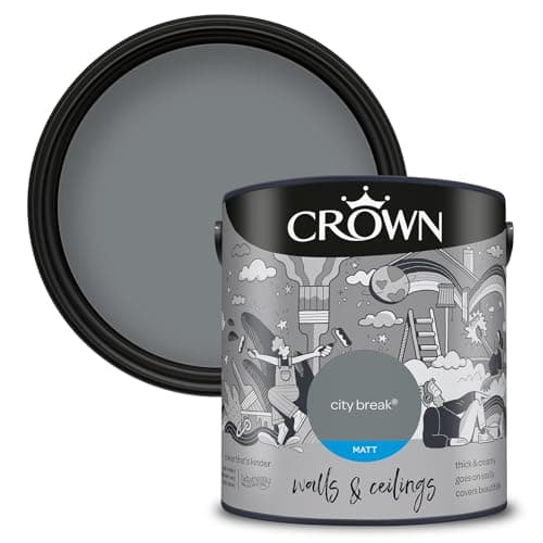 Image of CROWN City Break - Matt Emulsion Paint - Water Based, Quick Dry - Dark Grey Paint for Walls & Ceilings - 5L