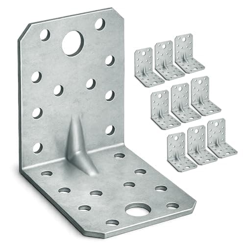 Image of OMIDEAS 10 x Angle Brackets (70 x 70 x 55 x 2) Heavy Duty Corner Sleeper Bracket with Beading Timber Wood Metal Joining Fixing L Galvanised Steel Sheet Connector