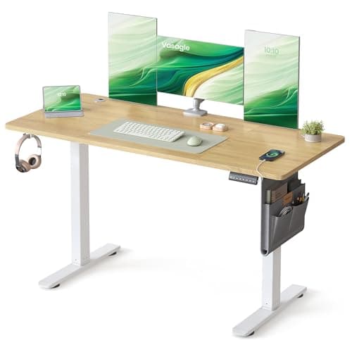 Image of VASAGLE Electric Standing Desk, Height Adjustable Desk, 140 x 60 cm, 4 Memory Heights, USB-C Port, Storage Pocket, for Home Office, Study, Golden Oak LSD134YA02