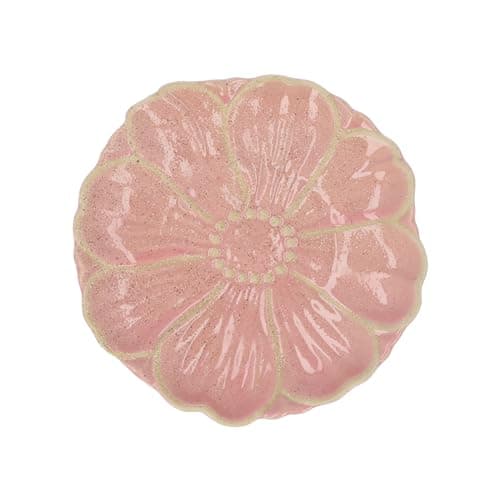 Image of Gisela Graham Pink Flower Side Plate, Stoneware, Round, 16cm, Glazed Finish