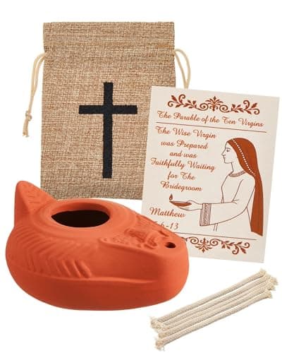 Image of Pinkunn 1 Set Clay Oil Lamp Herodian Olive Oil Lamp for Indoor Use Terracotta Biblical Lamps Ancient Antique Replica for Israel Judaica/Christian Hanukkah Gift Worship Prayer Religious Artifact