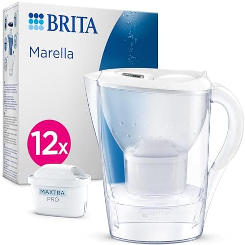 Image of BRITA Marella Water Filter Jug White (2.4L) Annual Pack incl. 12x MAXTRA PRO Pure Performance cartridge - fridge-fitting jug with digital LTI and Flip-Lid - now in sustainable Smart Box packaging