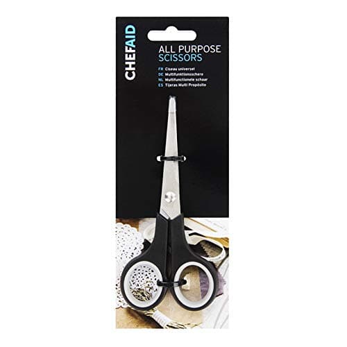 Image of Chef Aid Scissors, Single All Purpose Stainless Steel Bladed Scissors, Soft Grip, Ideal for Tailoring, to Be Used in and Around The Home, Office, School, College, University, Workplace. Black Handle
