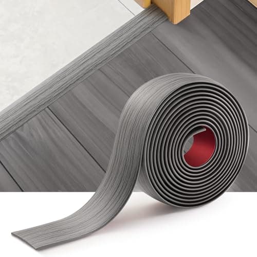 Image of INMOZATA 1.2M Self-Adhesive Floor Transition Strip, Flat Laminate Profile Edge Trim for Joining Floor Gaps, PVC Door Cover Divider Strip for Flooring Connection（4cm,Grey）